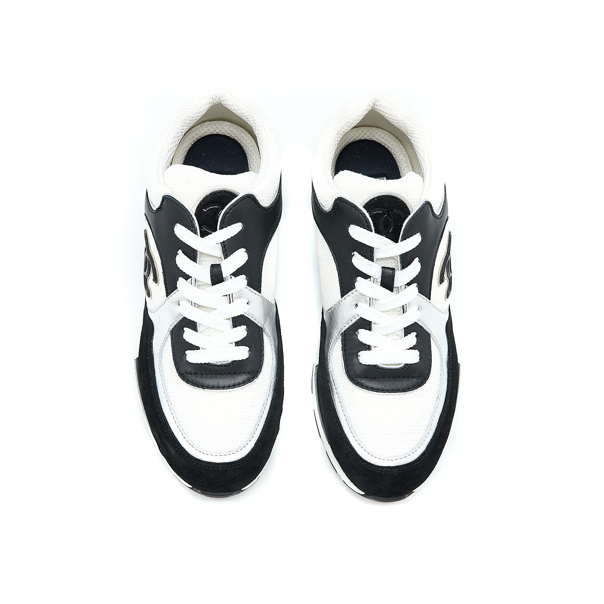 CHANEL TRAINERS SUEDE BLACK/WHITE/SILVER