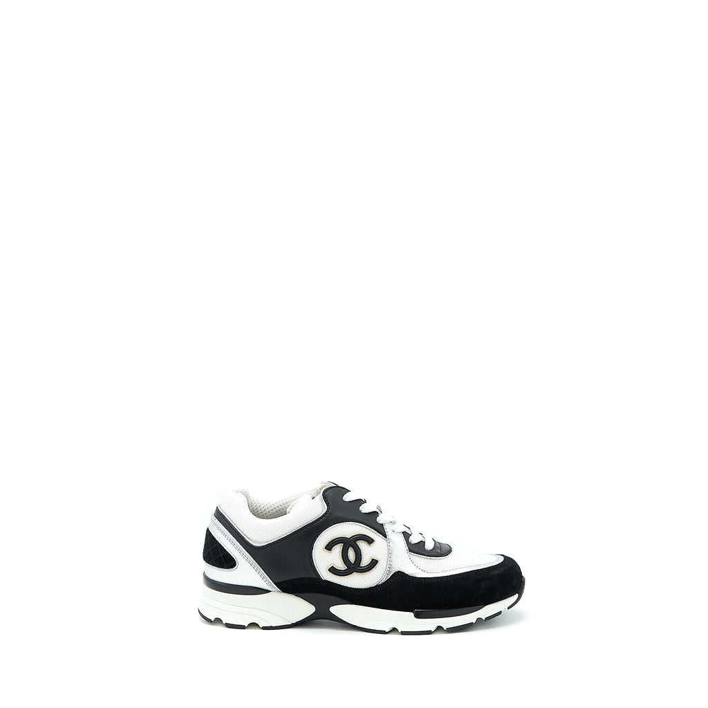 CHANEL TRAINERS SUEDE BLACK/WHITE/SILVER