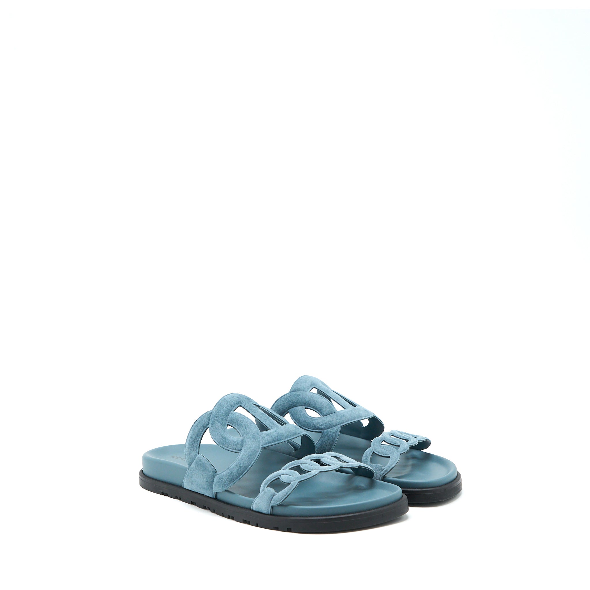 HERMES EXTRA SANDALS CHÈVRE VELOURS BLUE PINEDE