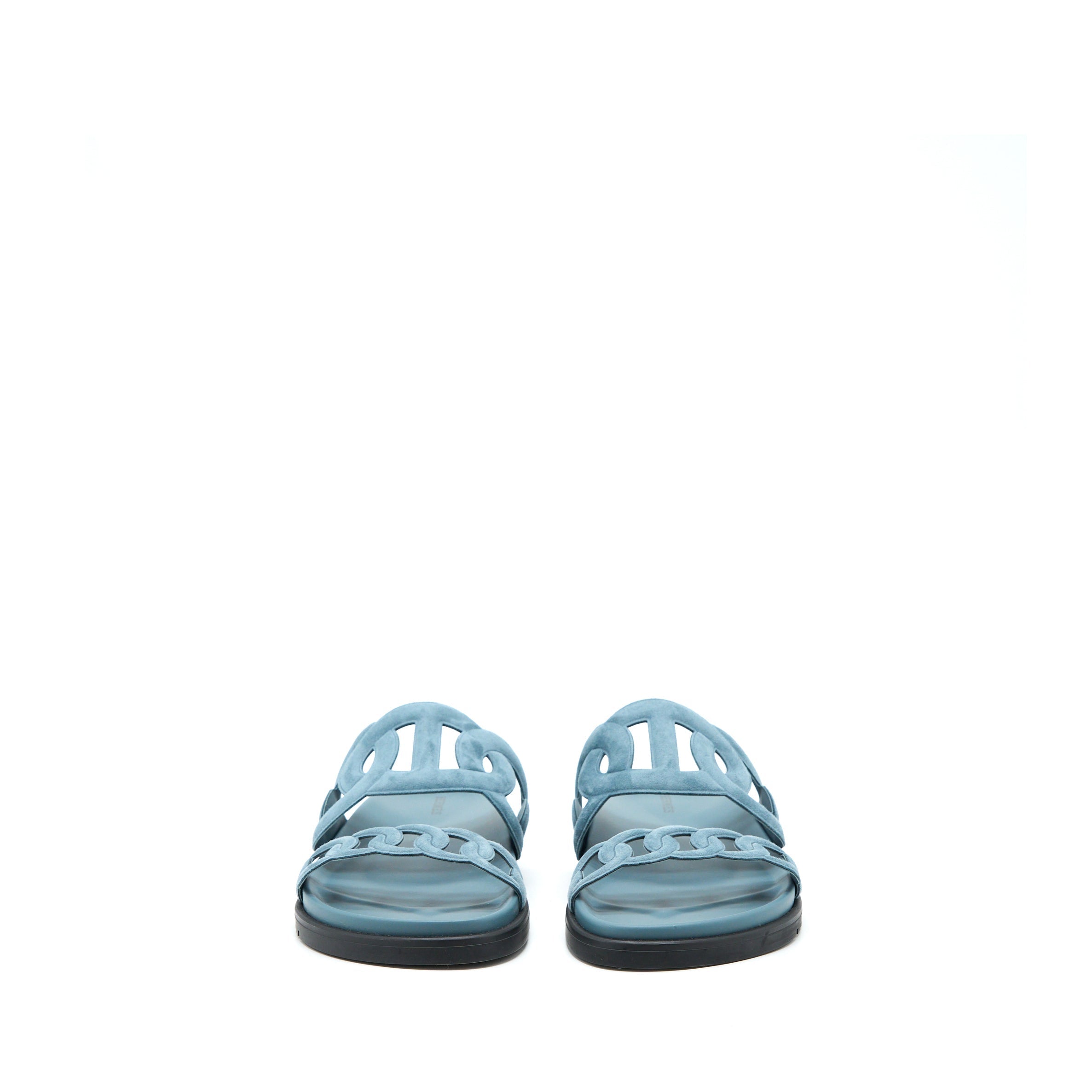 HERMES EXTRA SANDALS CHÈVRE VELOURS BLUE PINEDE