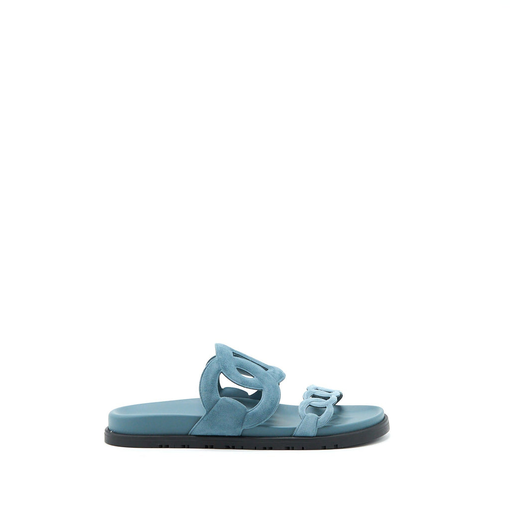 HERMES EXTRA SANDALS CHÈVRE VELOURS BLUE PINEDE