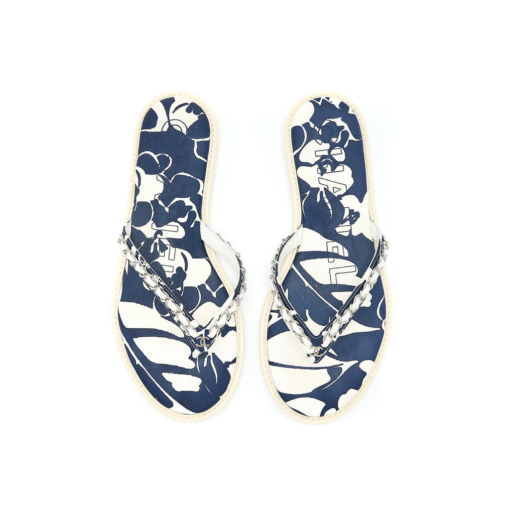 CHANEL FLIP FLOPS WITH CHAIN RUBBER/CANVAS MULTICOLOUR SHW