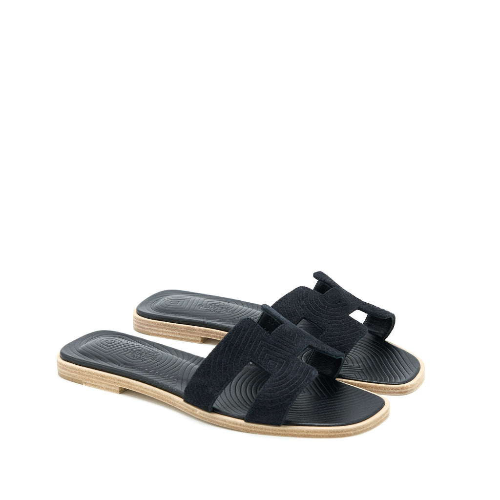 HERMES ORAN SANDALS VEAU VELOURS BLACK