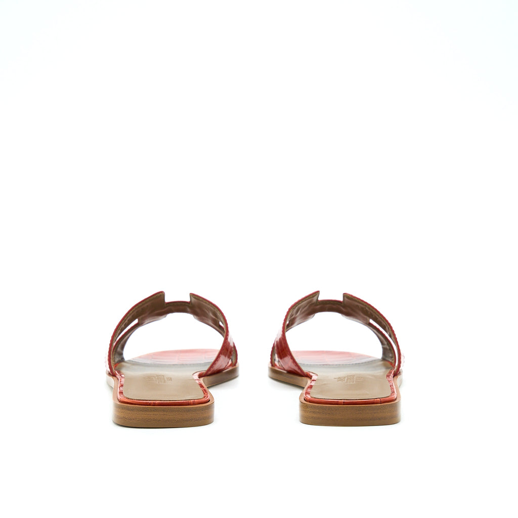 HERMES ORAN SANDALS ALLIGATOR MISSI SANGUINE