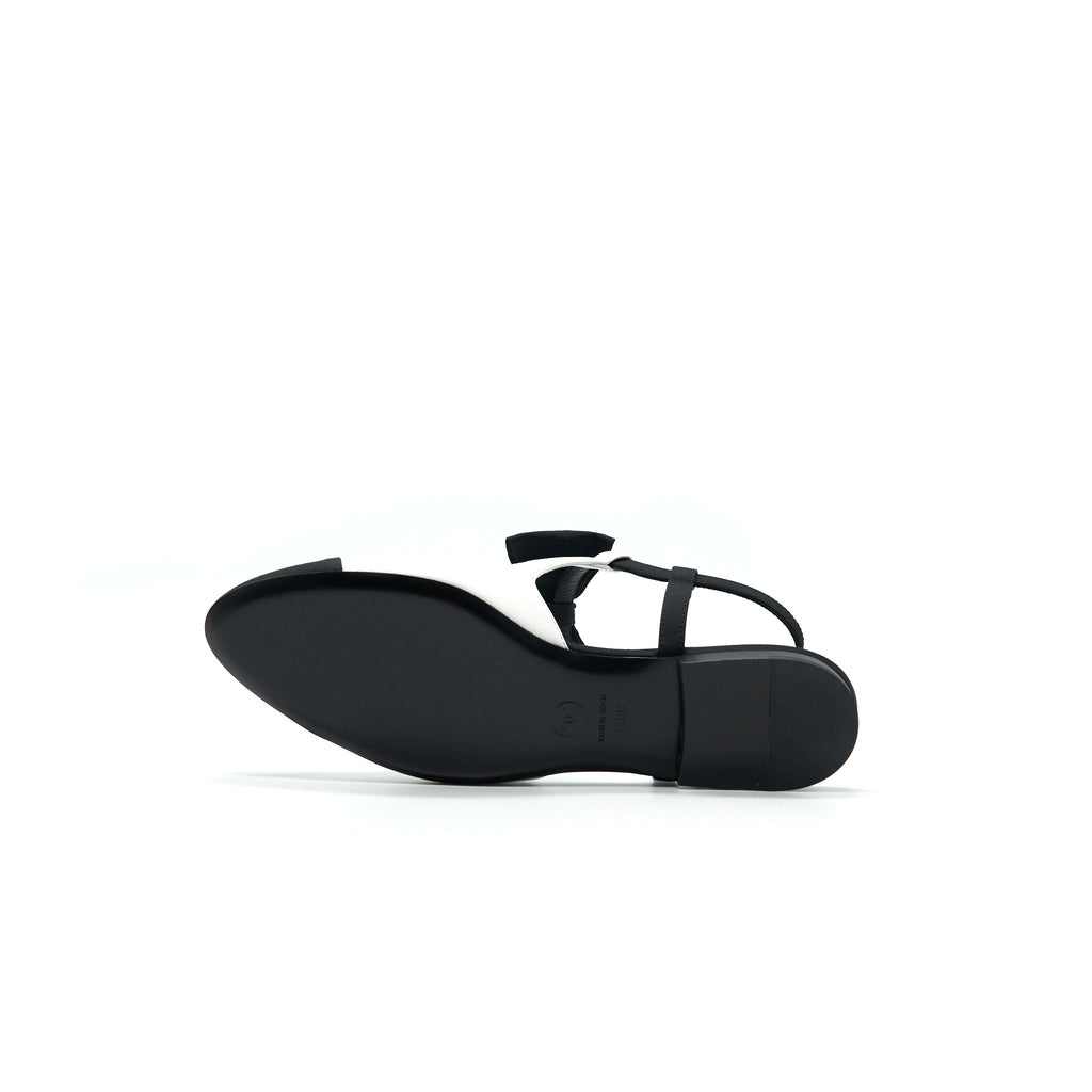 CHANEL SLINGBACK FLATS WITH RIBBONS WHITE AND BLACK