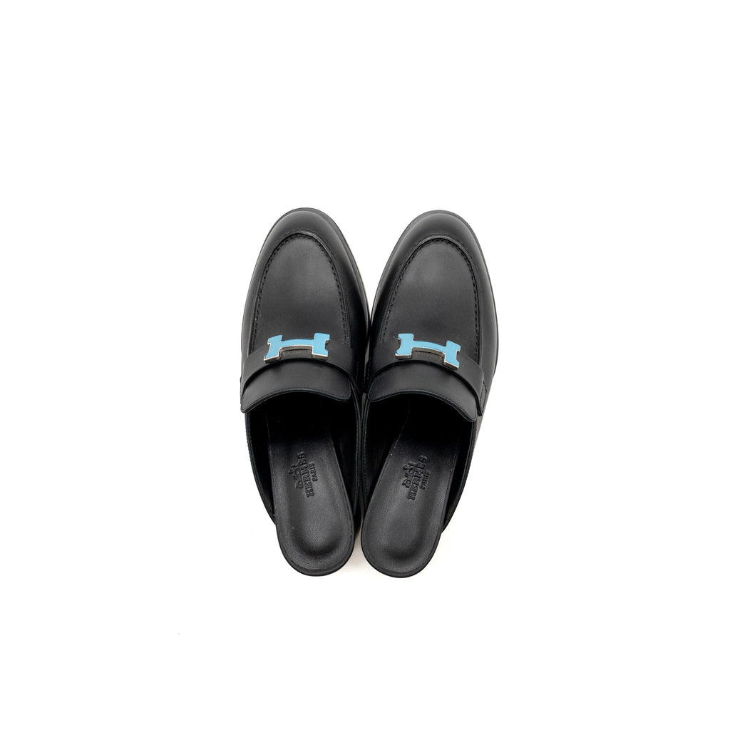 HERMES MULE FEMME FLORE CALFSKIN BLACK SHW