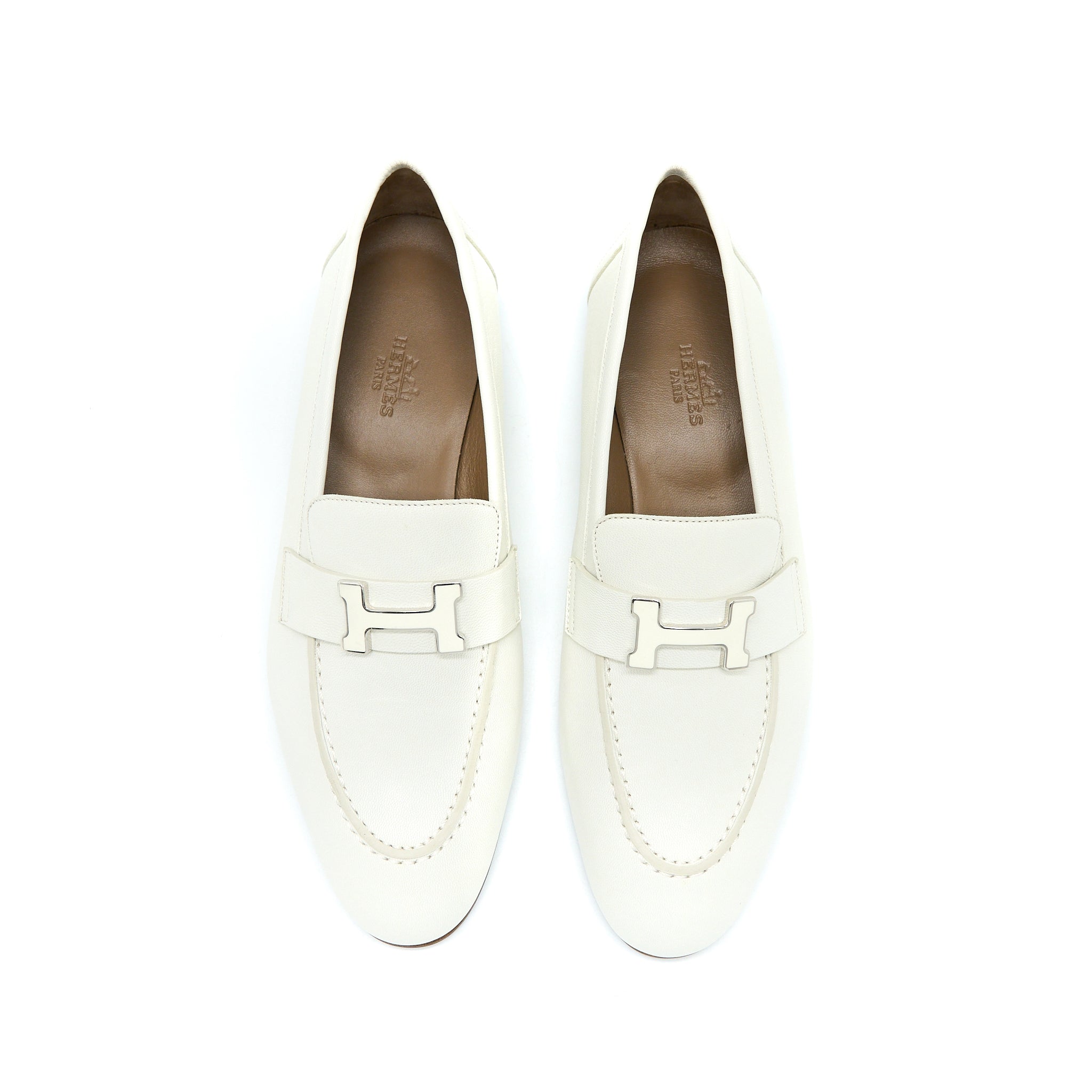 HERMES PARIS LOAFER WHITE WITH ENAMEL HARDWARE