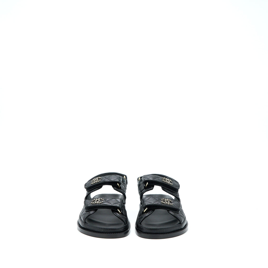 CHANEL DAD SANDALS LEATHER BLACK LIGHT GOLD TONE