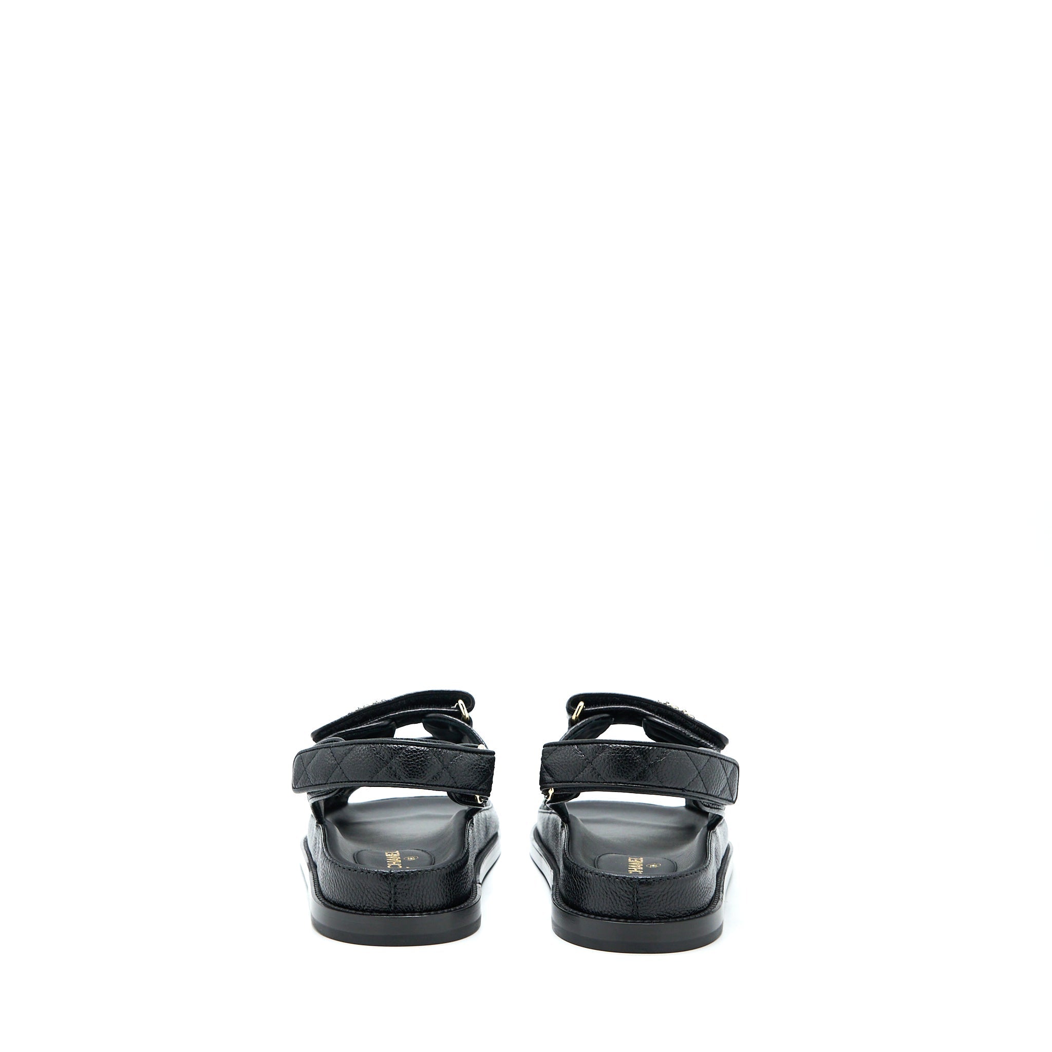 CHANEL DAD SANDALS LEATHER BLACK LIGHT GOLD TONE