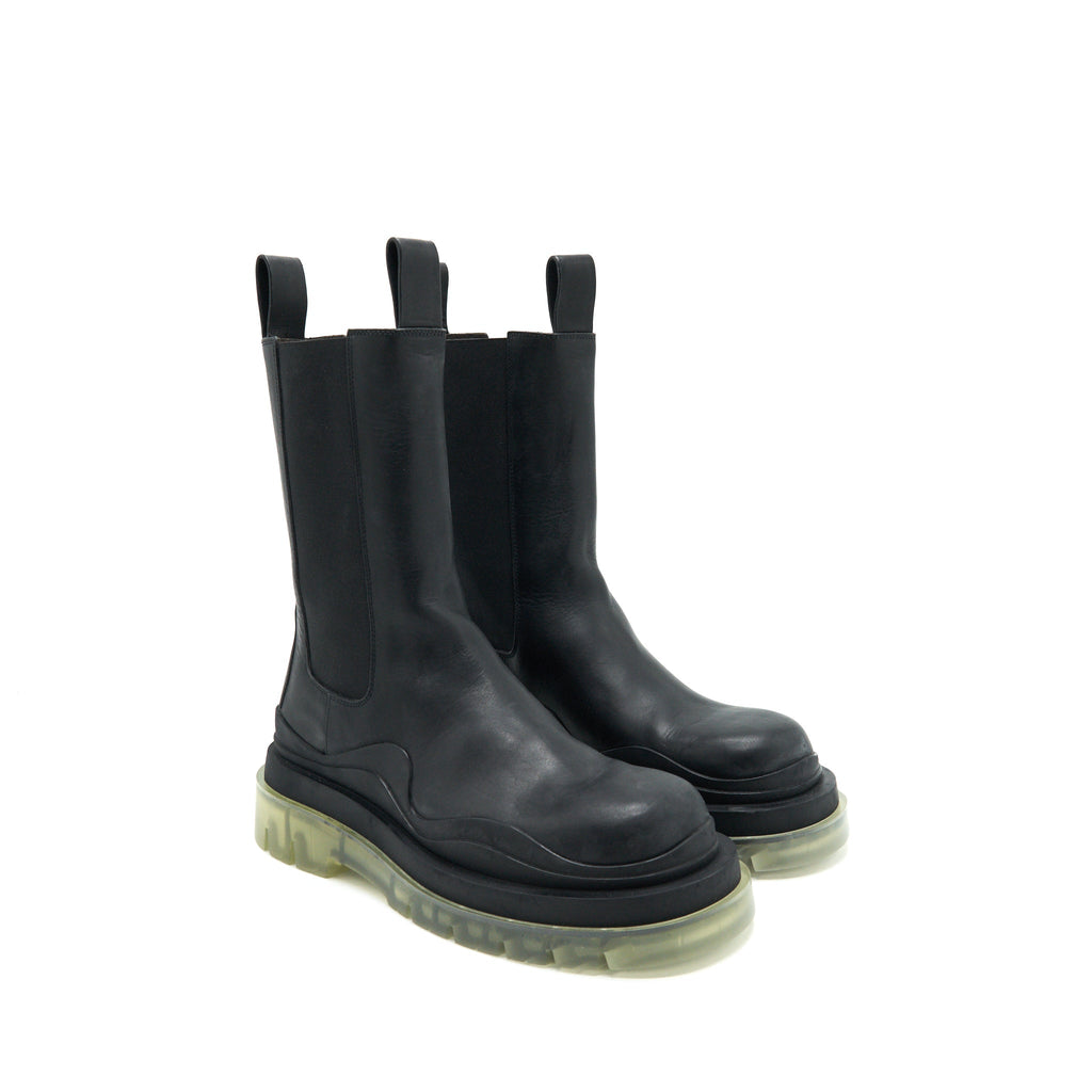 BOTTEGA VENETA TIRE RUBBER-TRIMMED LEATHER CHELSEA BOOTS