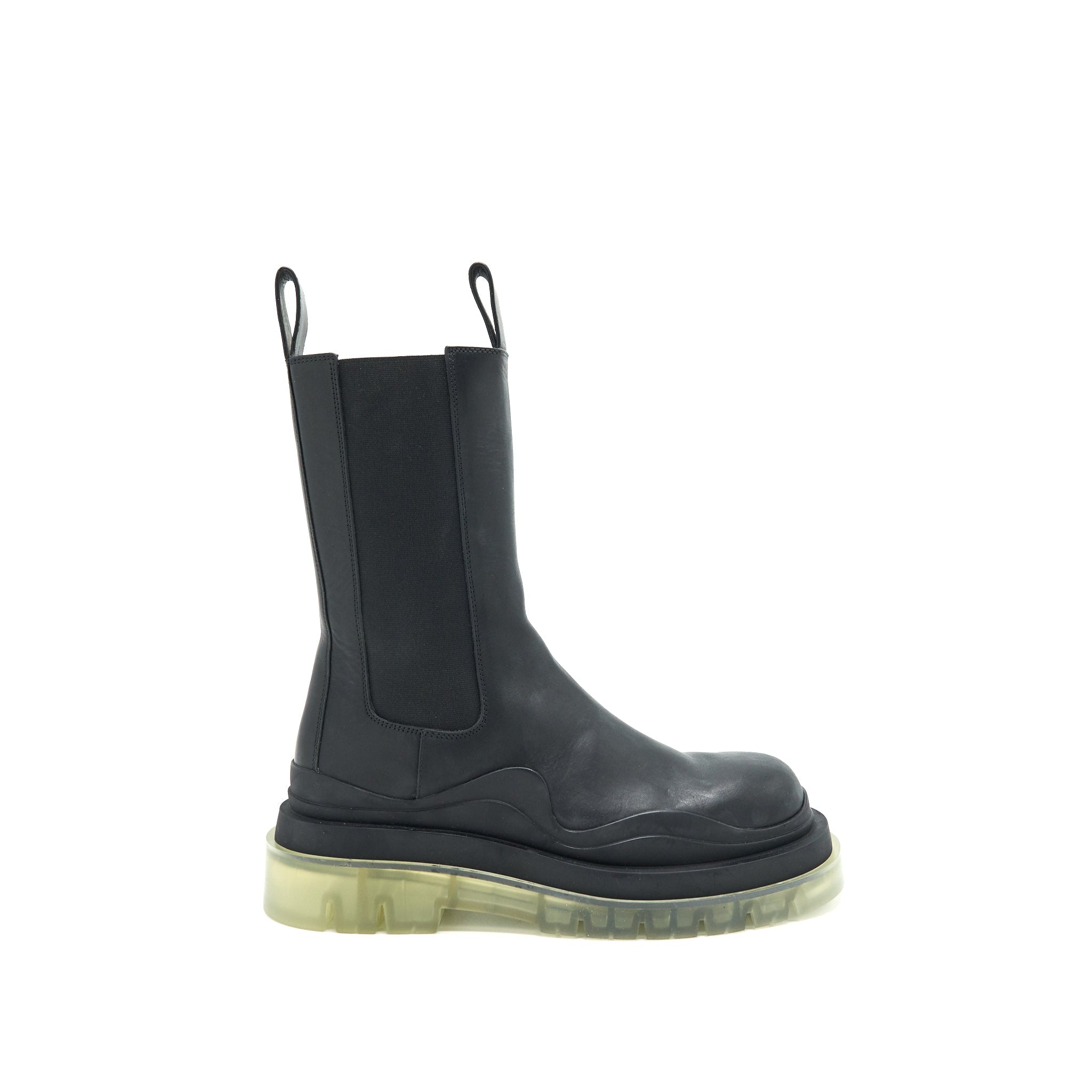 BOTTEGA VENETA TIRE RUBBER-TRIMMED LEATHER CHELSEA BOOTS