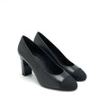 CHANEL PUMP SHOES BLACK WITH LETTER ON HEEL