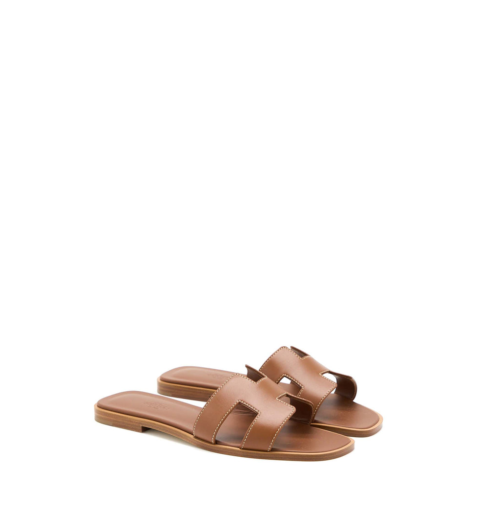 HERMES ORAN SANDALS BOX LEATHER GOLD