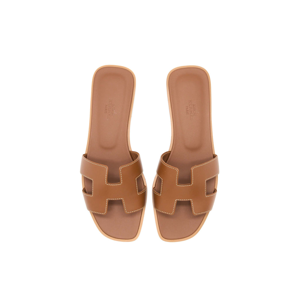 HERMES ORAN SANDALS BOX LEATHER GOLD