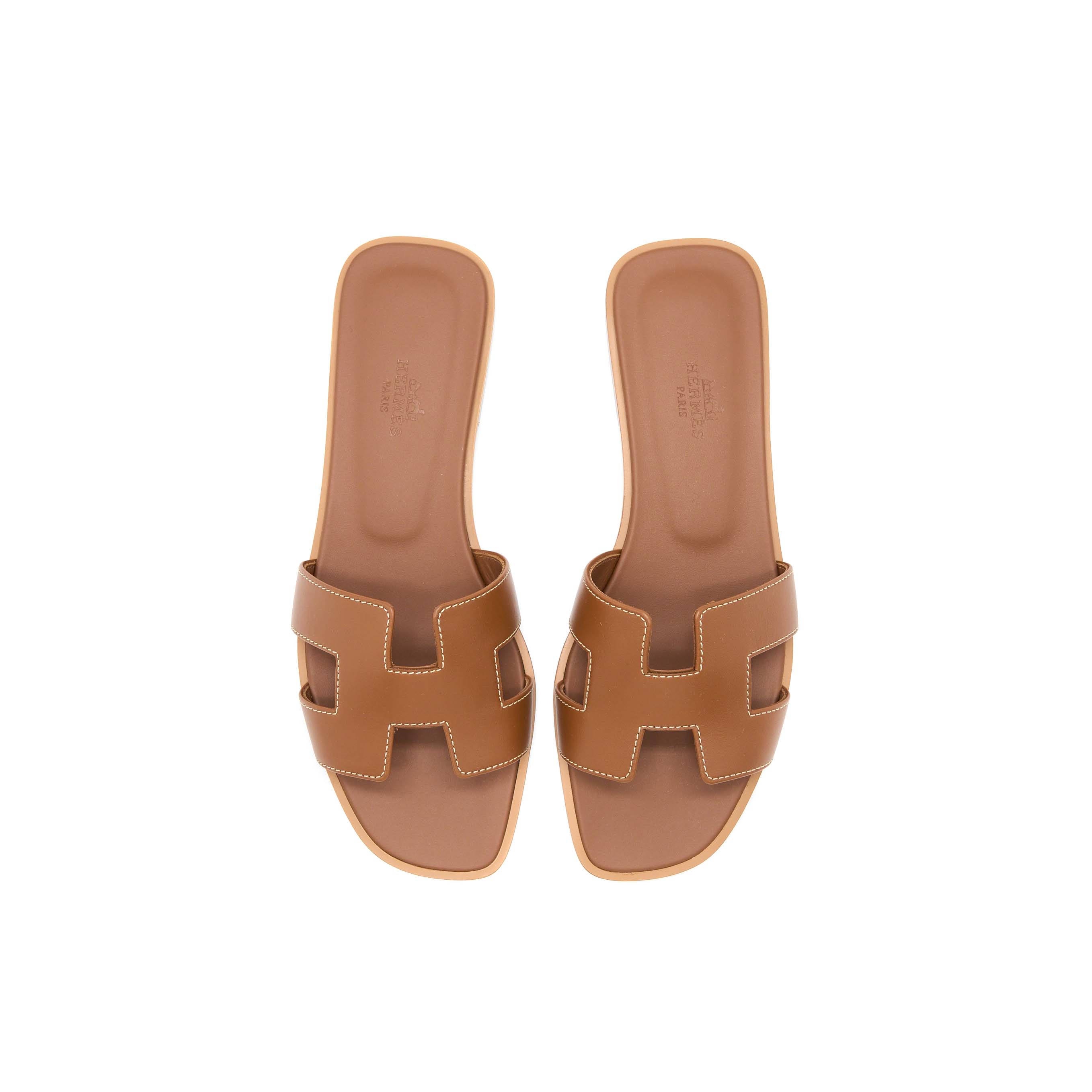 HERMES ORAN SANDALS BOX LEATHER GOLD