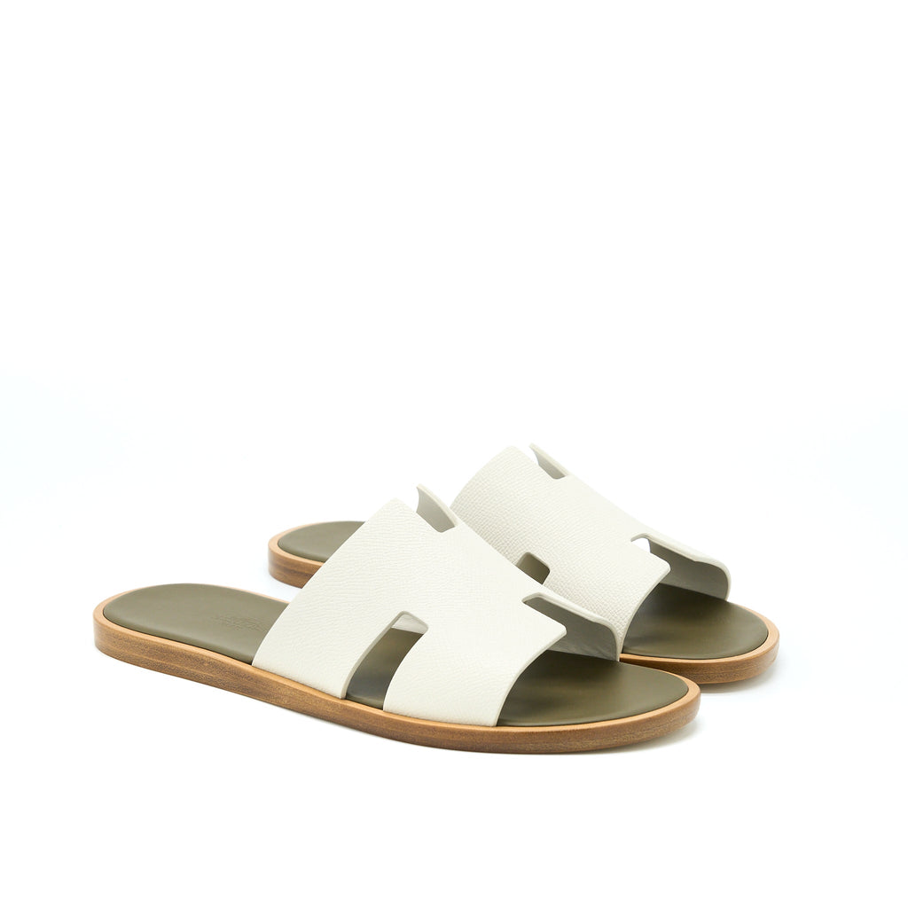 HERMES IZMIR SANDAL BEIGE GLAISE/ VERT TOUNDRA