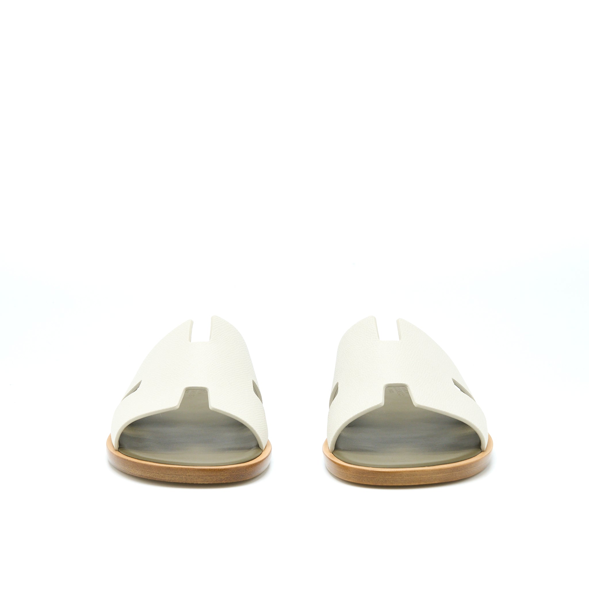 HERMES IZMIR SANDAL BEIGE GLAISE/ VERT TOUNDRA