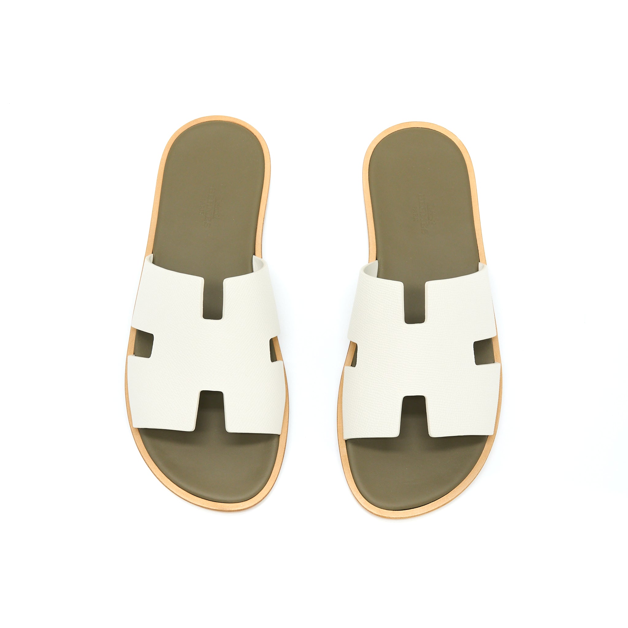 HERMES IZMIR SANDAL BEIGE GLAISE/ VERT TOUNDRA