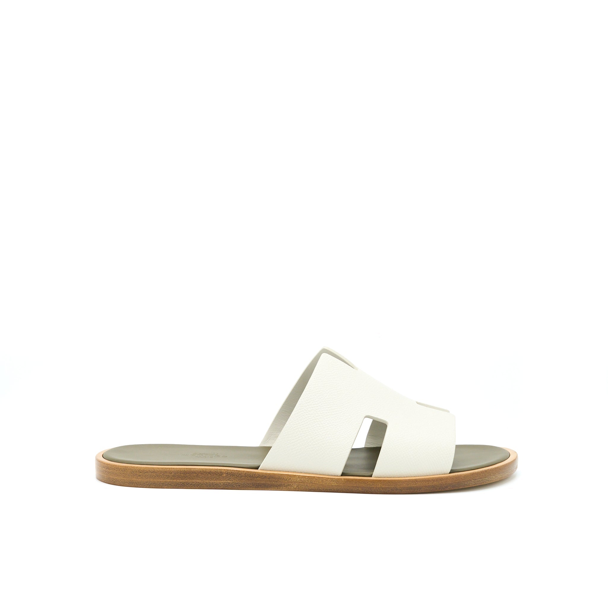 HERMES IZMIR SANDAL BEIGE GLAISE/ VERT TOUNDRA
