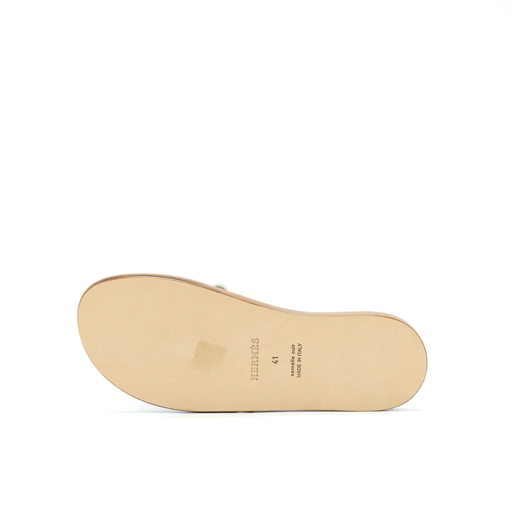 HERMES IZMIR SANDAL BEIGE GLAISE/ VERT TOUNDRA