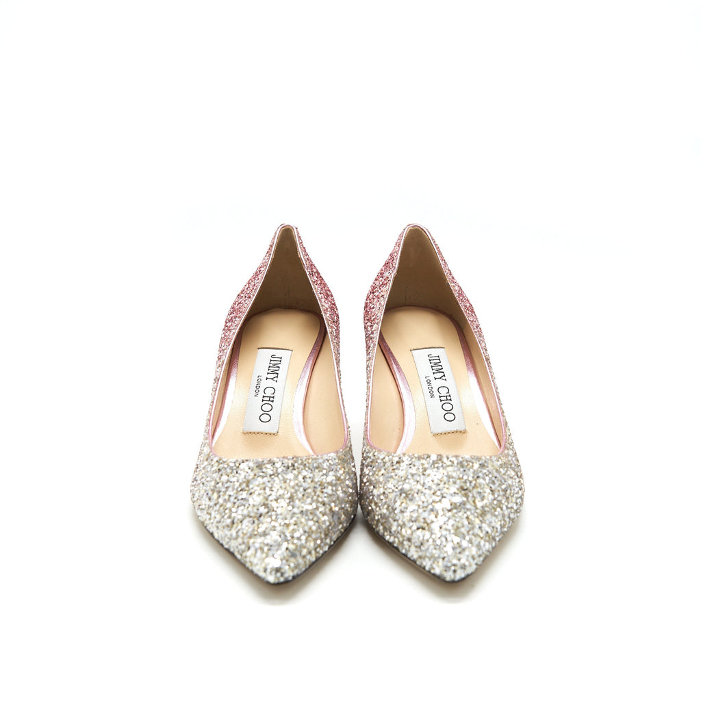 JIMMY CHOO ROMY PLATINUM/ FLAMINGO