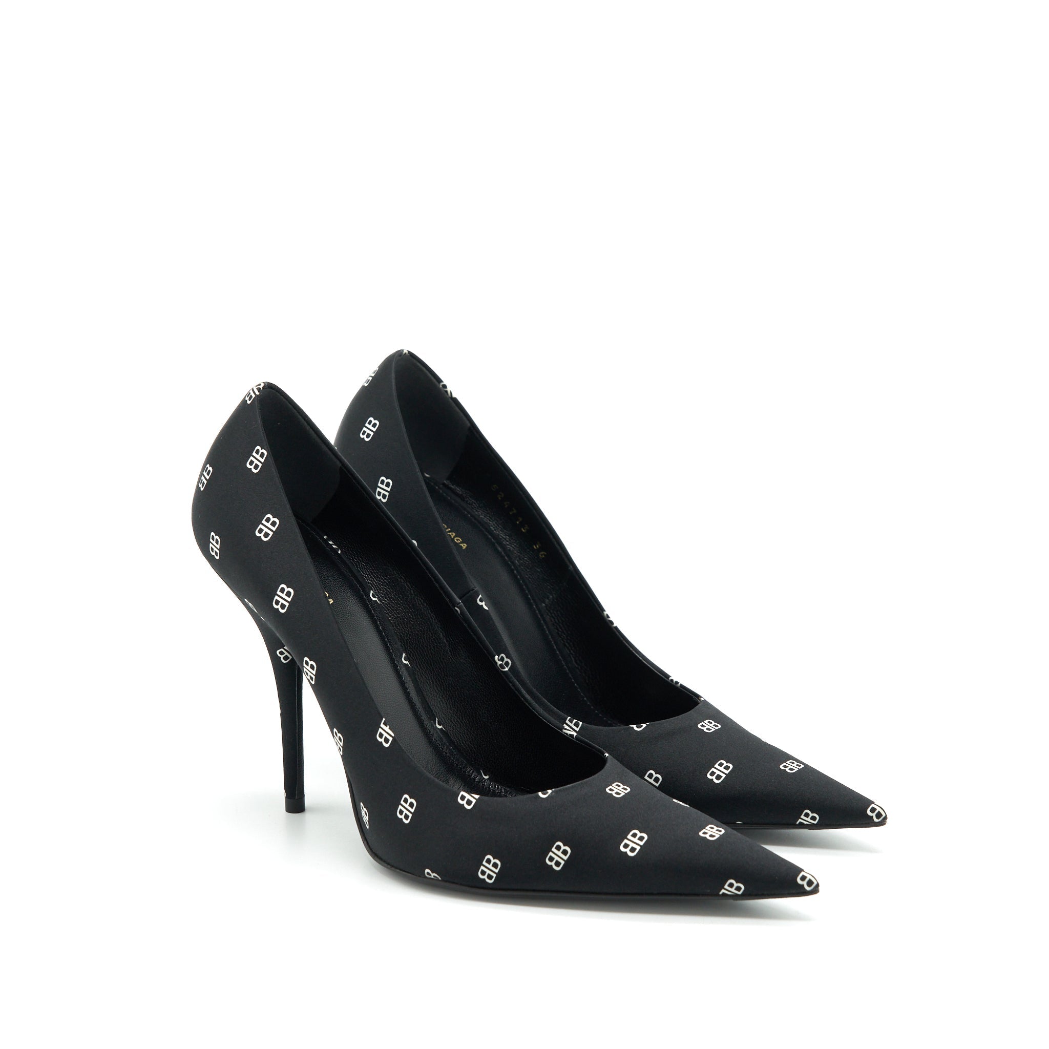 BALENCIAGA SATIN BB KNIFE HEELS BLACK