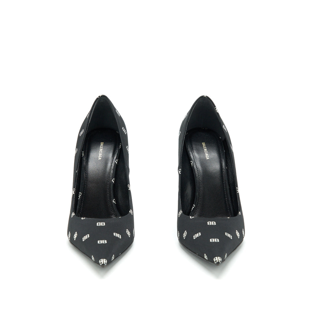 BALENCIAGA SATIN BB KNIFE HEELS BLACK