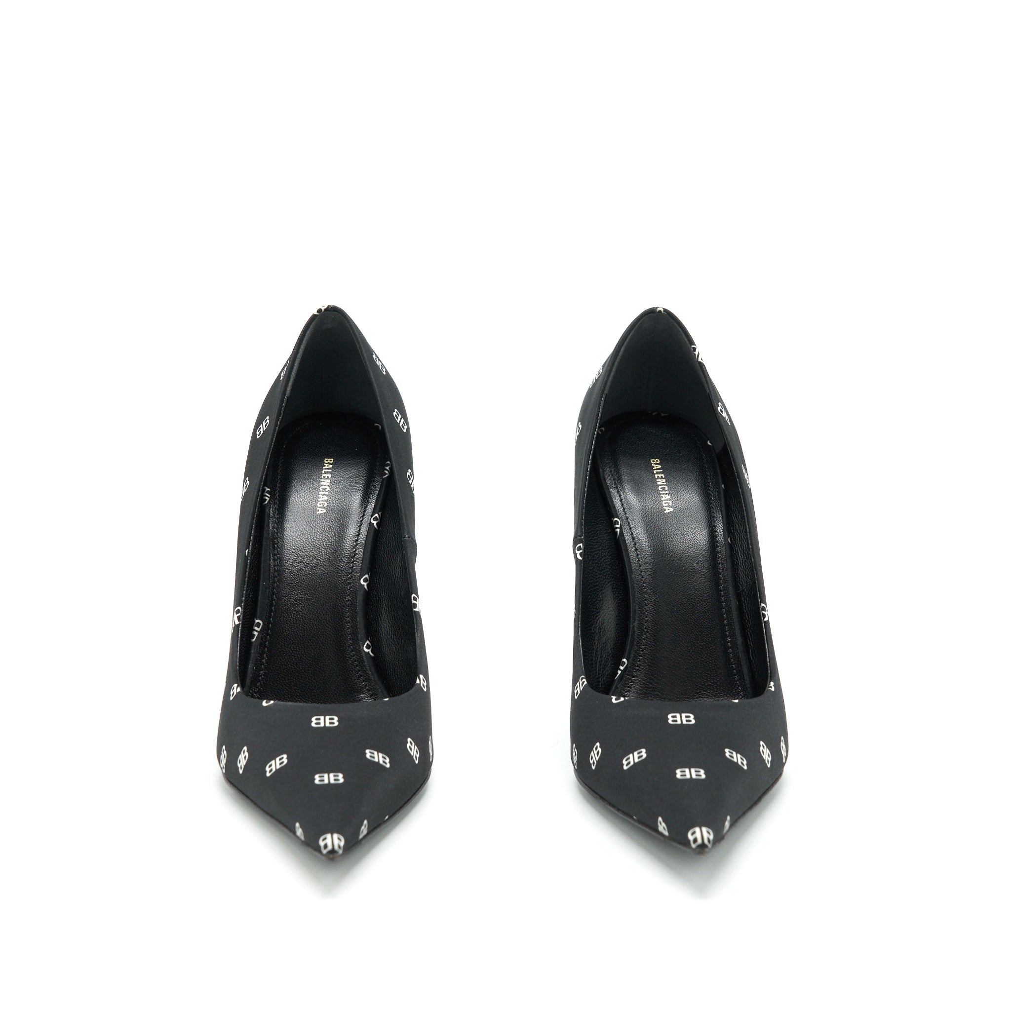 BALENCIAGA SATIN BB KNIFE HEELS BLACK