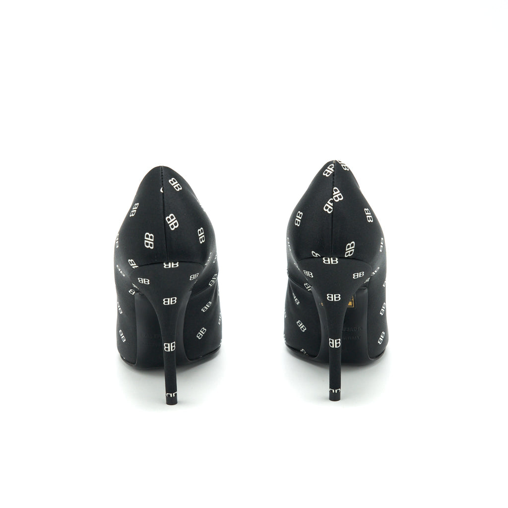 BALENCIAGA SATIN BB KNIFE HEELS BLACK