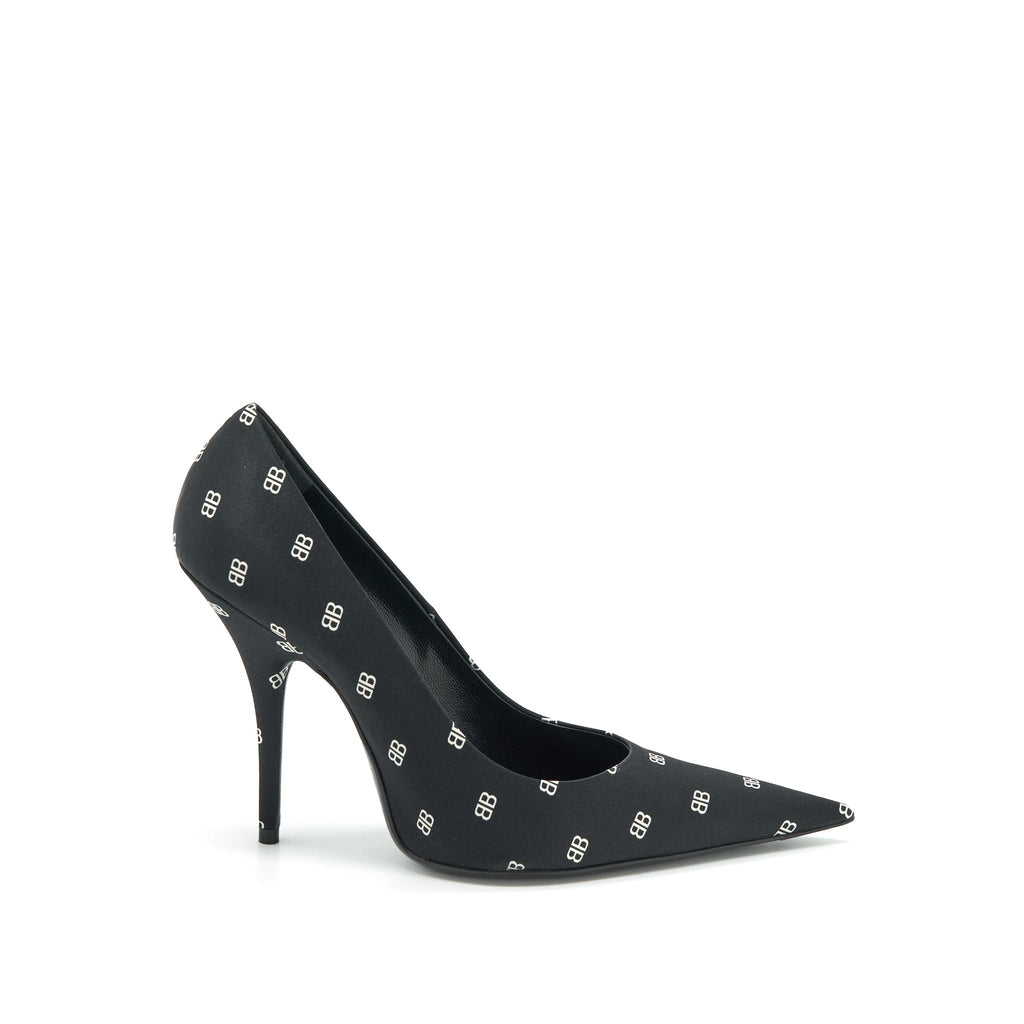 BALENCIAGA SATIN BB KNIFE HEELS BLACK