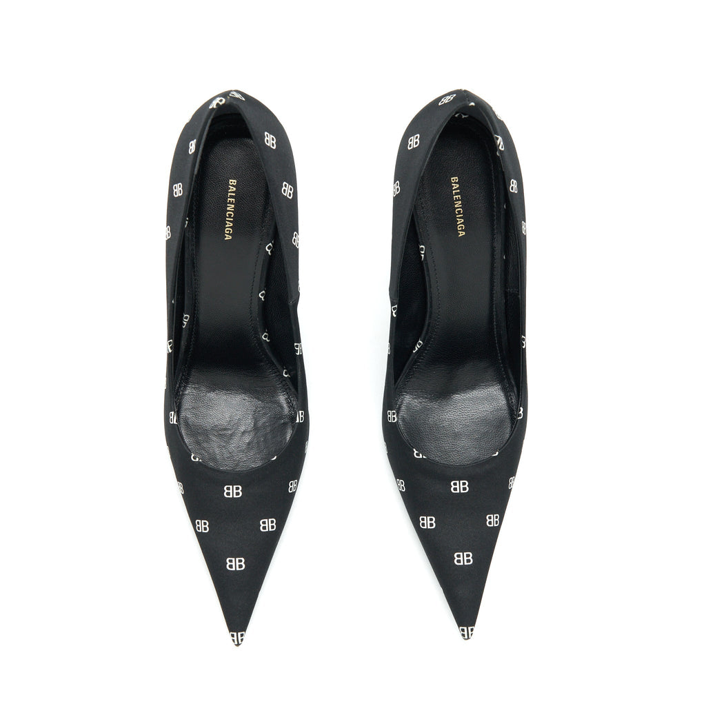 BALENCIAGA SATIN BB KNIFE HEELS BLACK
