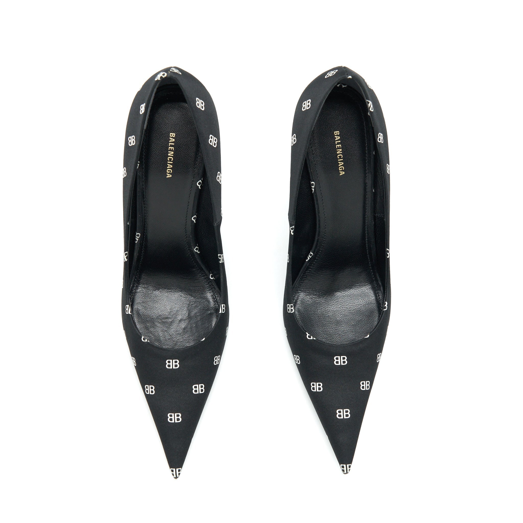 BALENCIAGA SATIN BB KNIFE HEELS BLACK