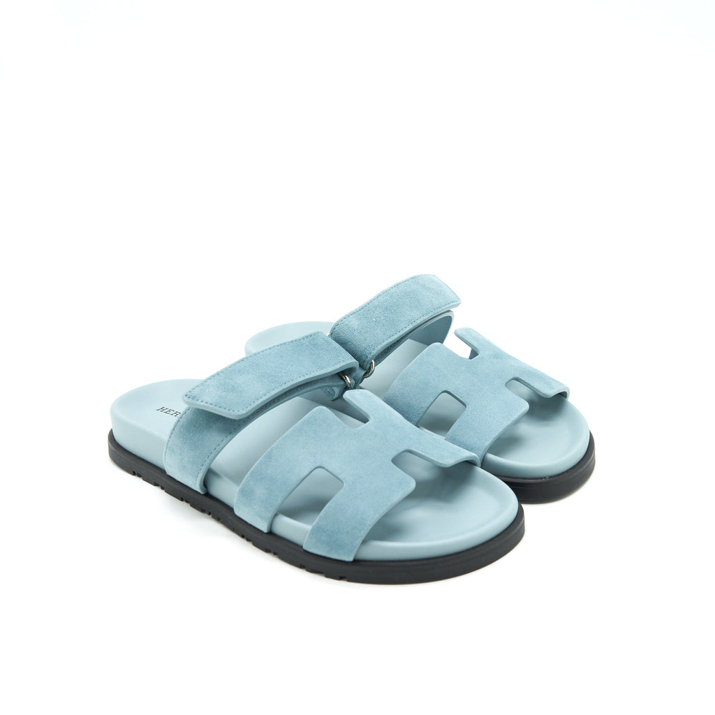 HERMES CHYPRE SANDALS SUEDE BLUE