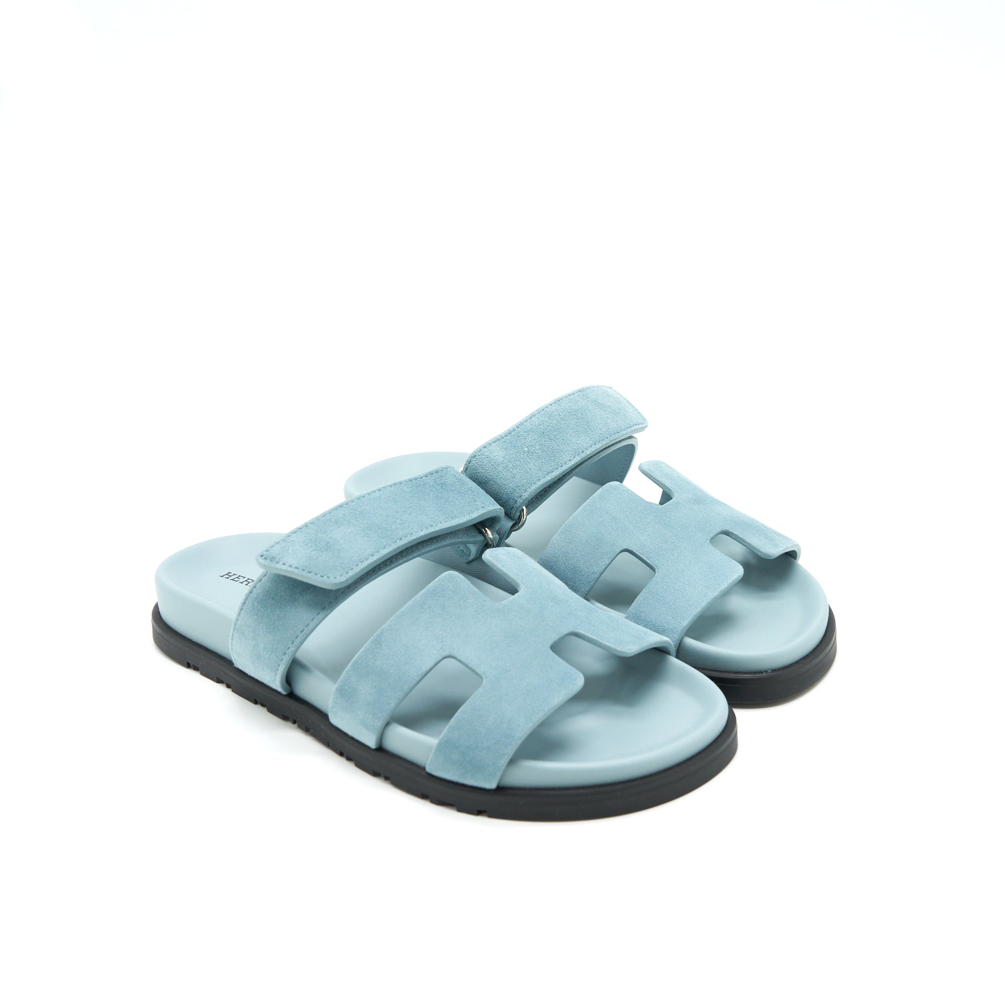 HERMES CHYPRE SANDALS SUEDE BLUE