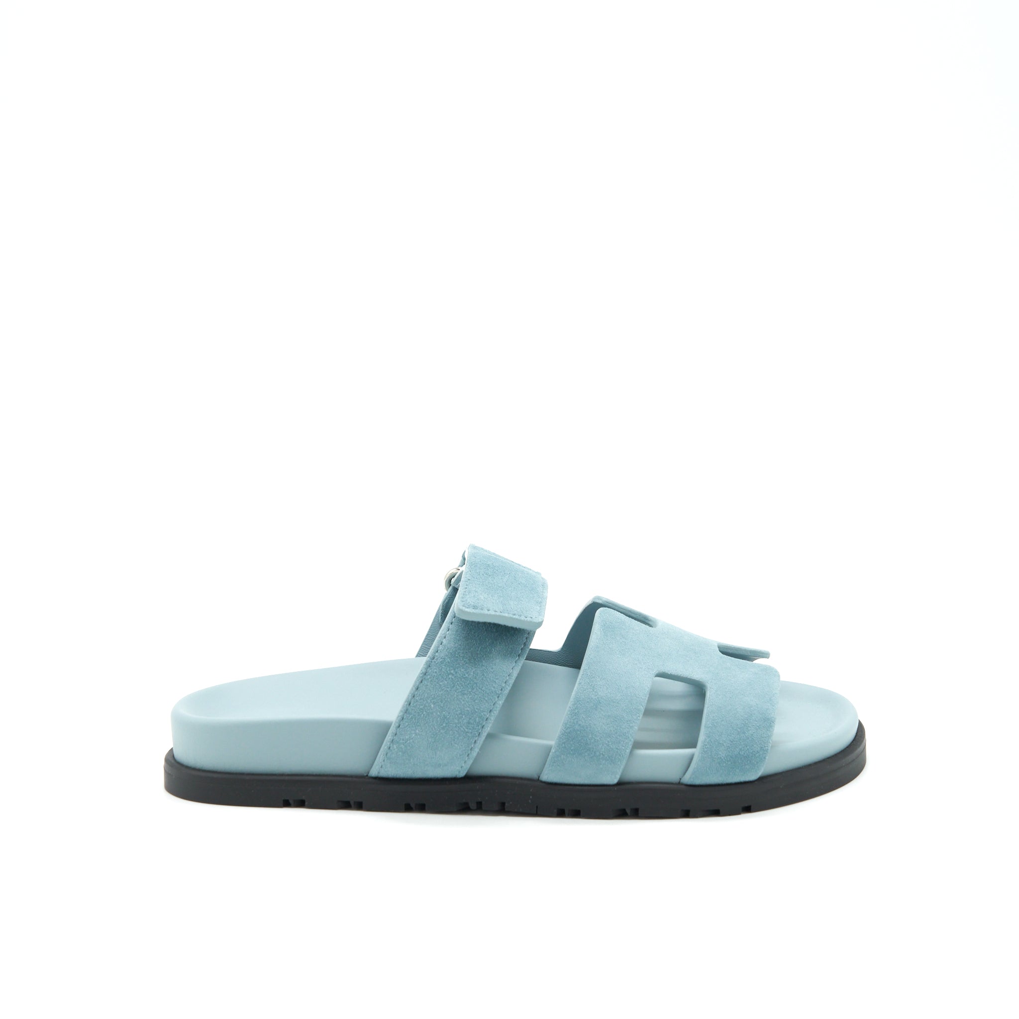 HERMES CHYPRE SANDALS SUEDE BLUE