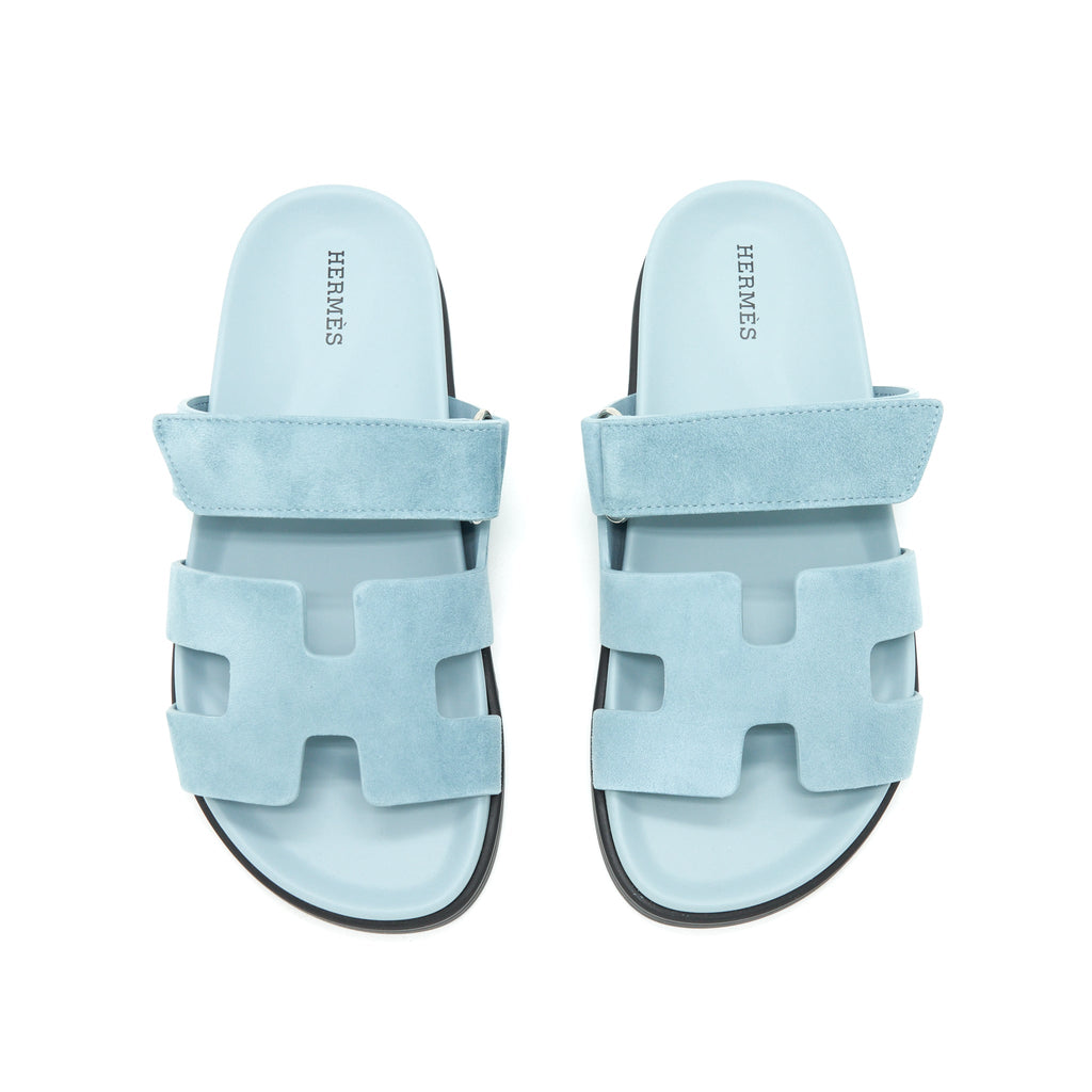 HERMES CHYPRE SANDALS SUEDE BLUE