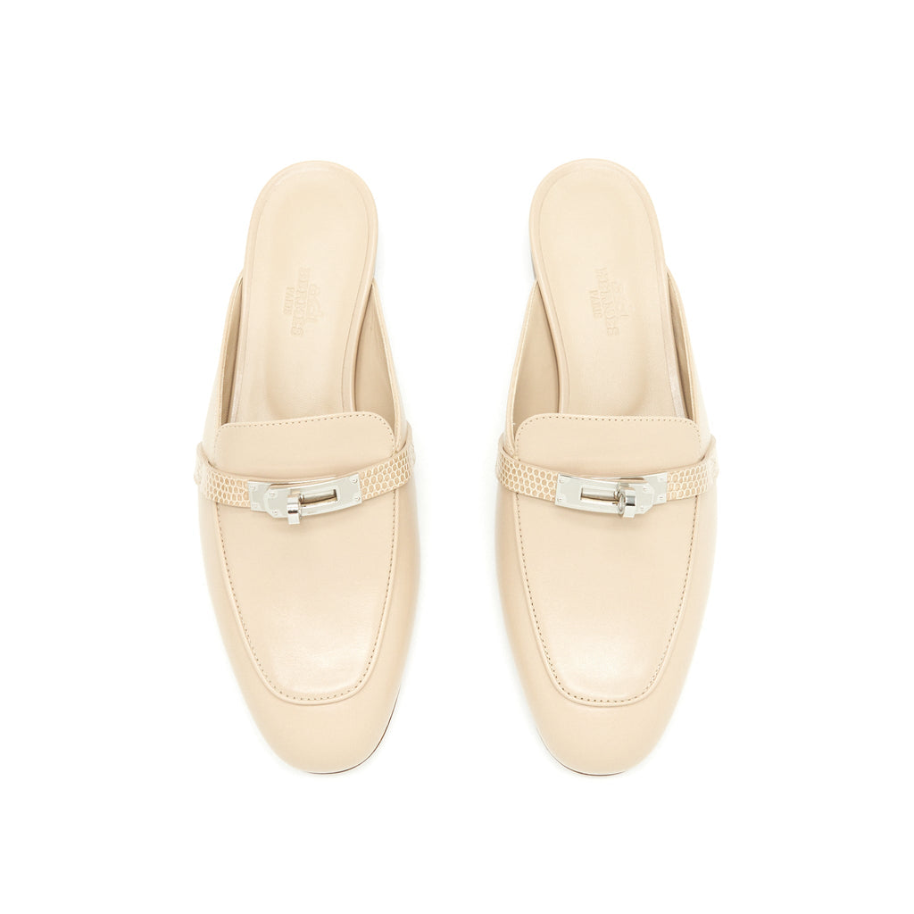 HERMES OZ MULES TOUCH WITH LIZARD BEIGE SARRAZIN
