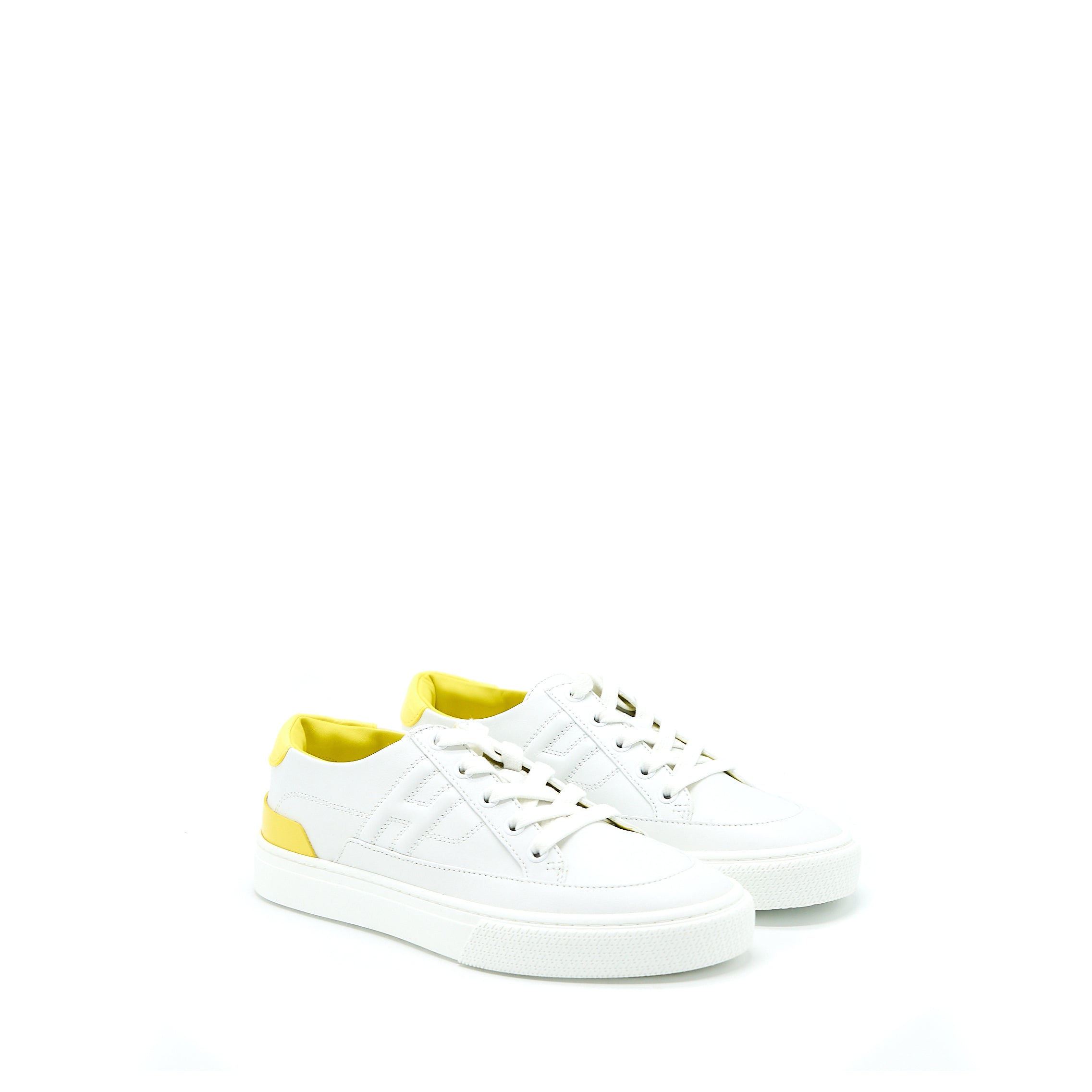 HERMES FEMME DEEP SNEAKER CALFSKIN CROCODILE NILO MAT TOUCH BLANC/JAUNE FLA