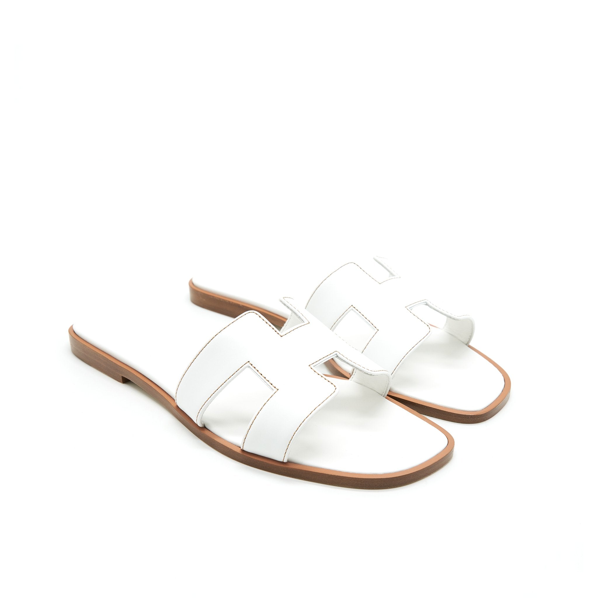 HERMES ORAN SANDAL BLANC BOX LEATHER