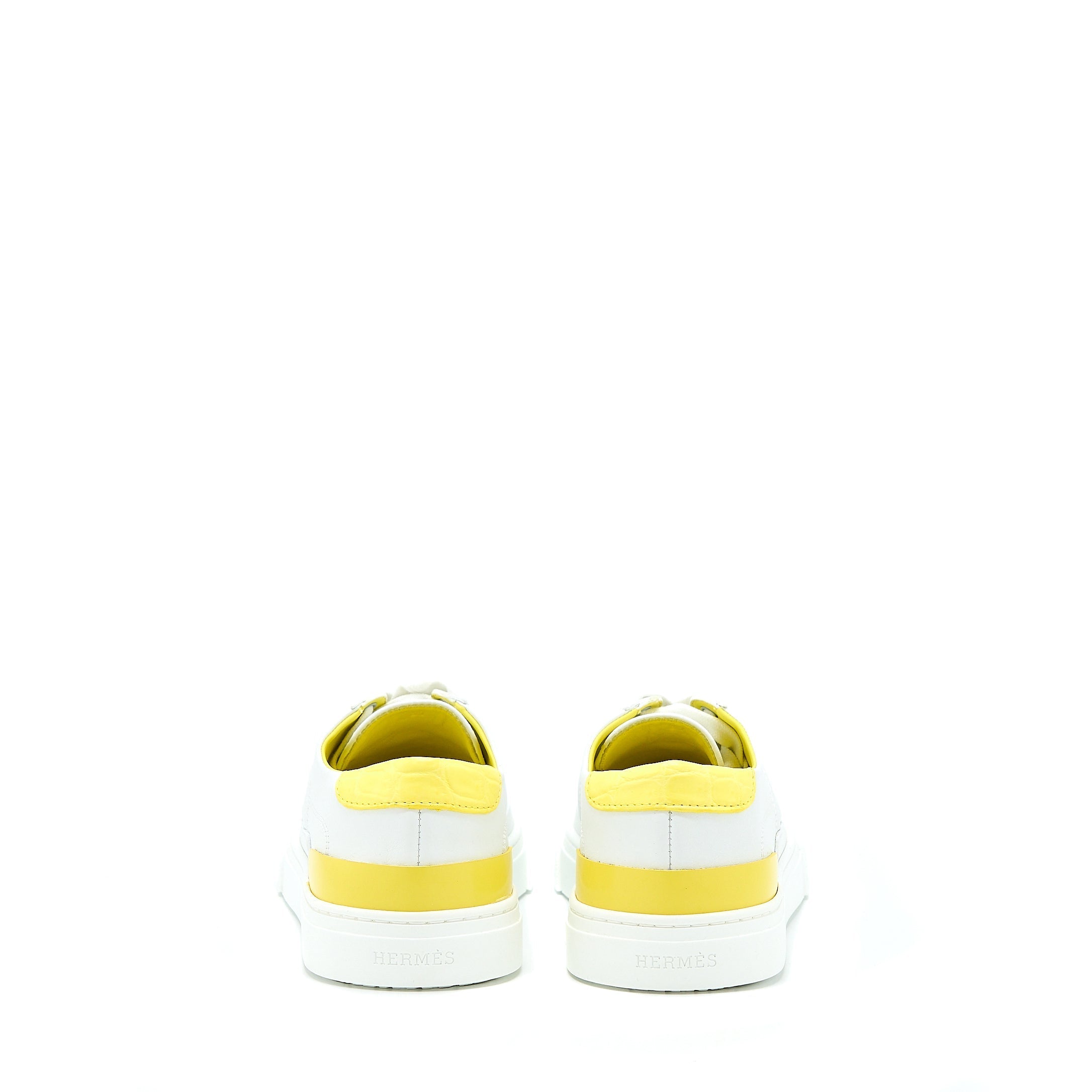 HERMES FEMME DEEP SNEAKER CALFSKIN CROCODILE NILO MAT TOUCH BLANC/JAUNE FLA