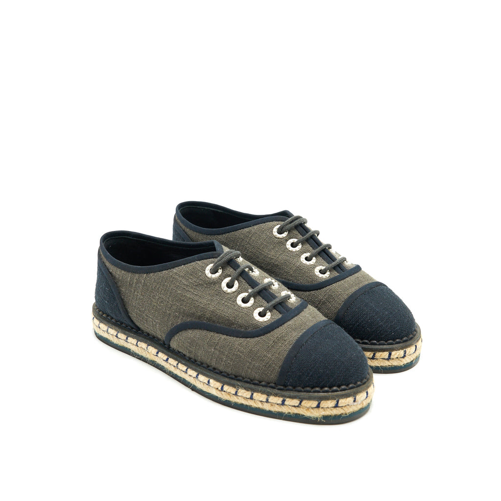 CHANEL LACE UP SHOES FABRIC