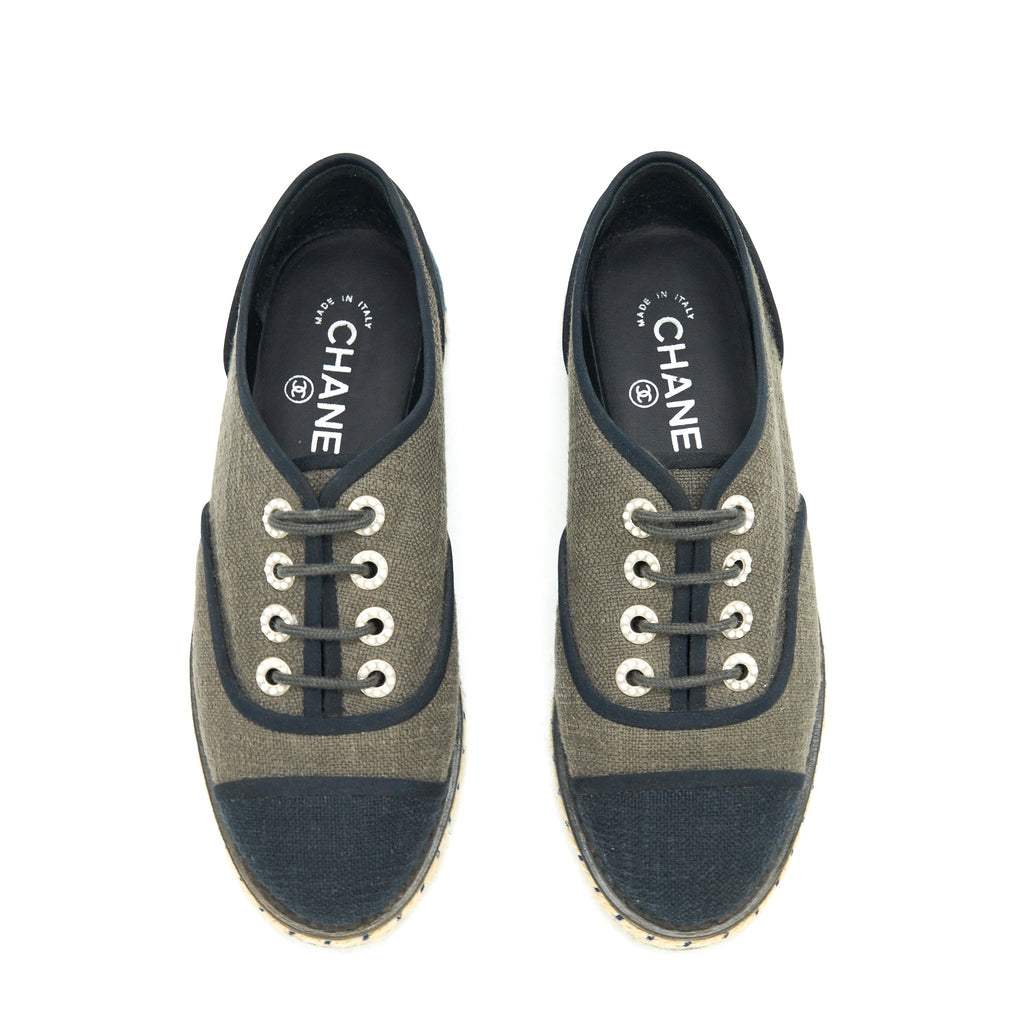 CHANEL LACE UP SHOES FABRIC
