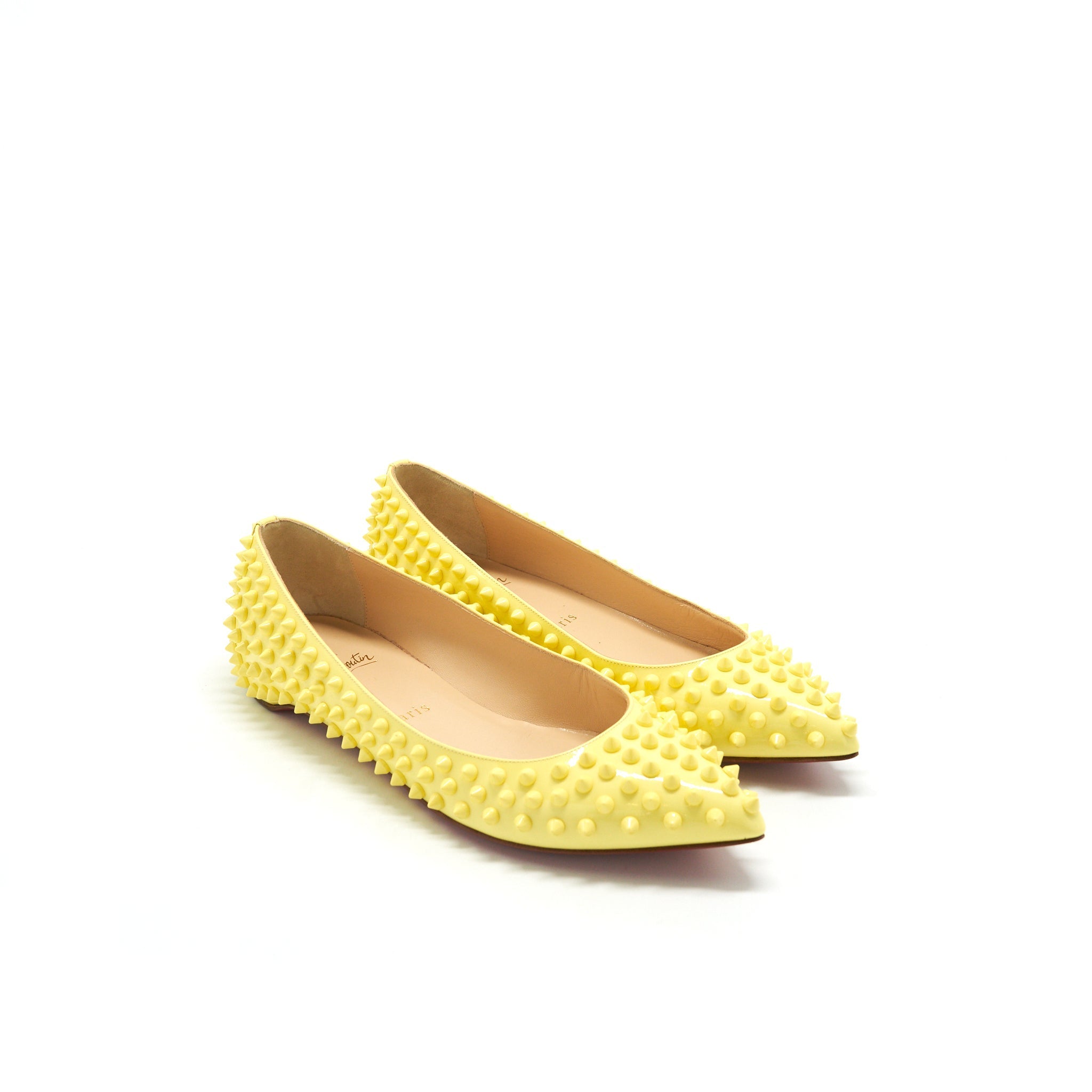 CHRISTIAN LOUBOUTIN PIGALLE SPIKED YELLOW FLATS