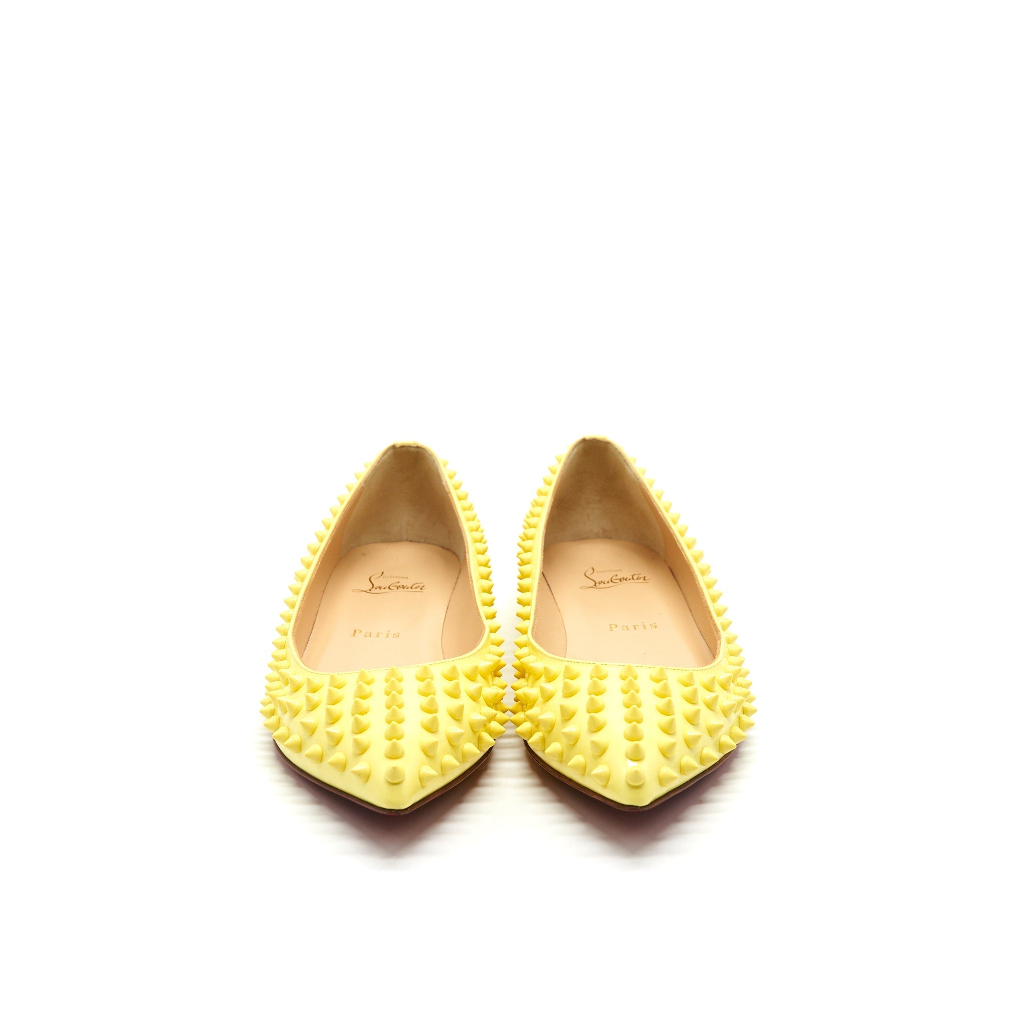CHRISTIAN LOUBOUTIN PIGALLE SPIKED YELLOW FLATS