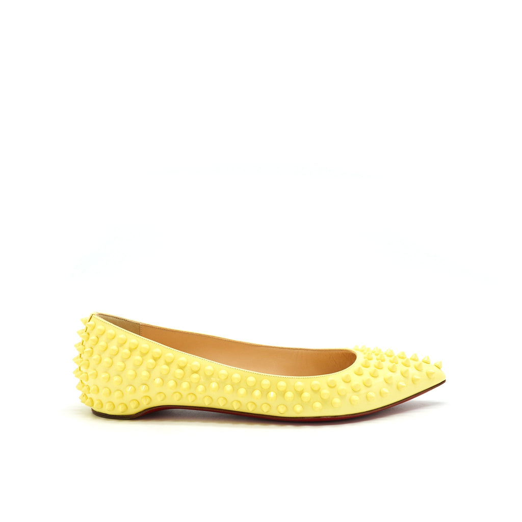 CHRISTIAN LOUBOUTIN PIGALLE SPIKED YELLOW FLATS