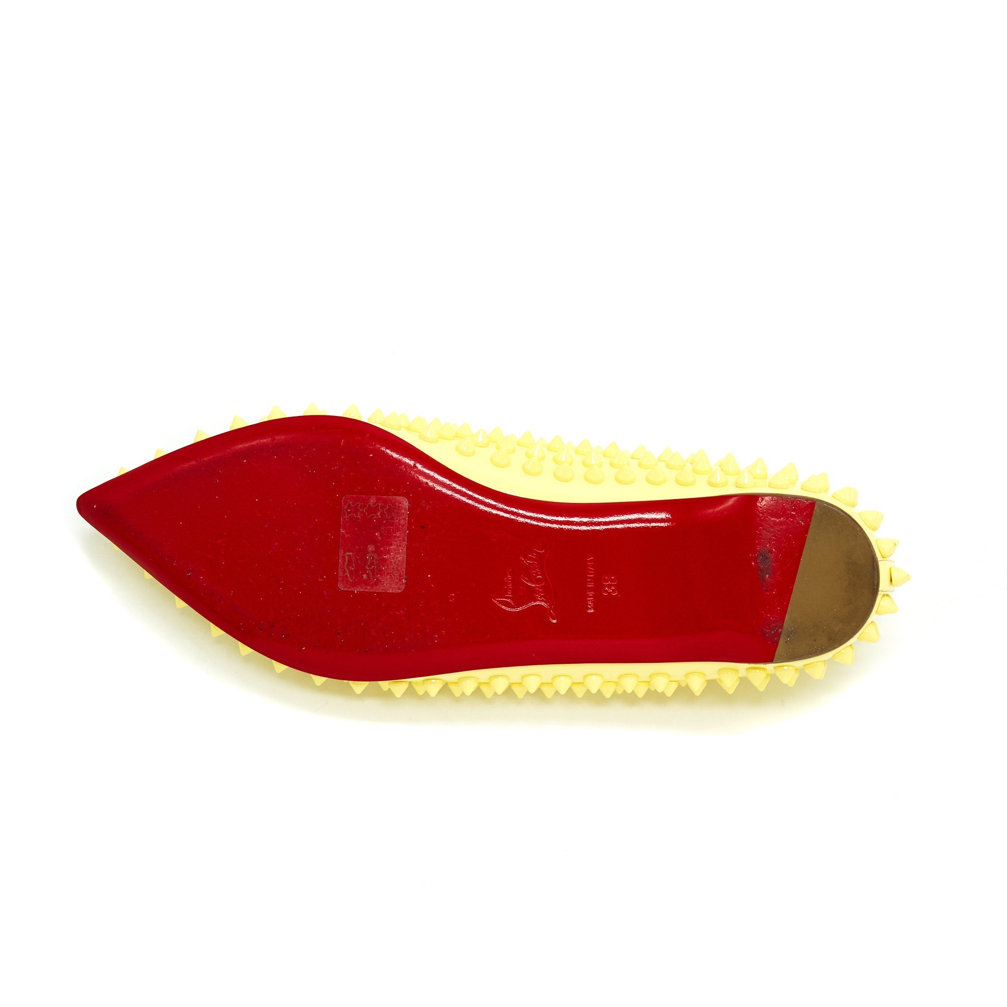 CHRISTIAN LOUBOUTIN PIGALLE SPIKED YELLOW FLATS