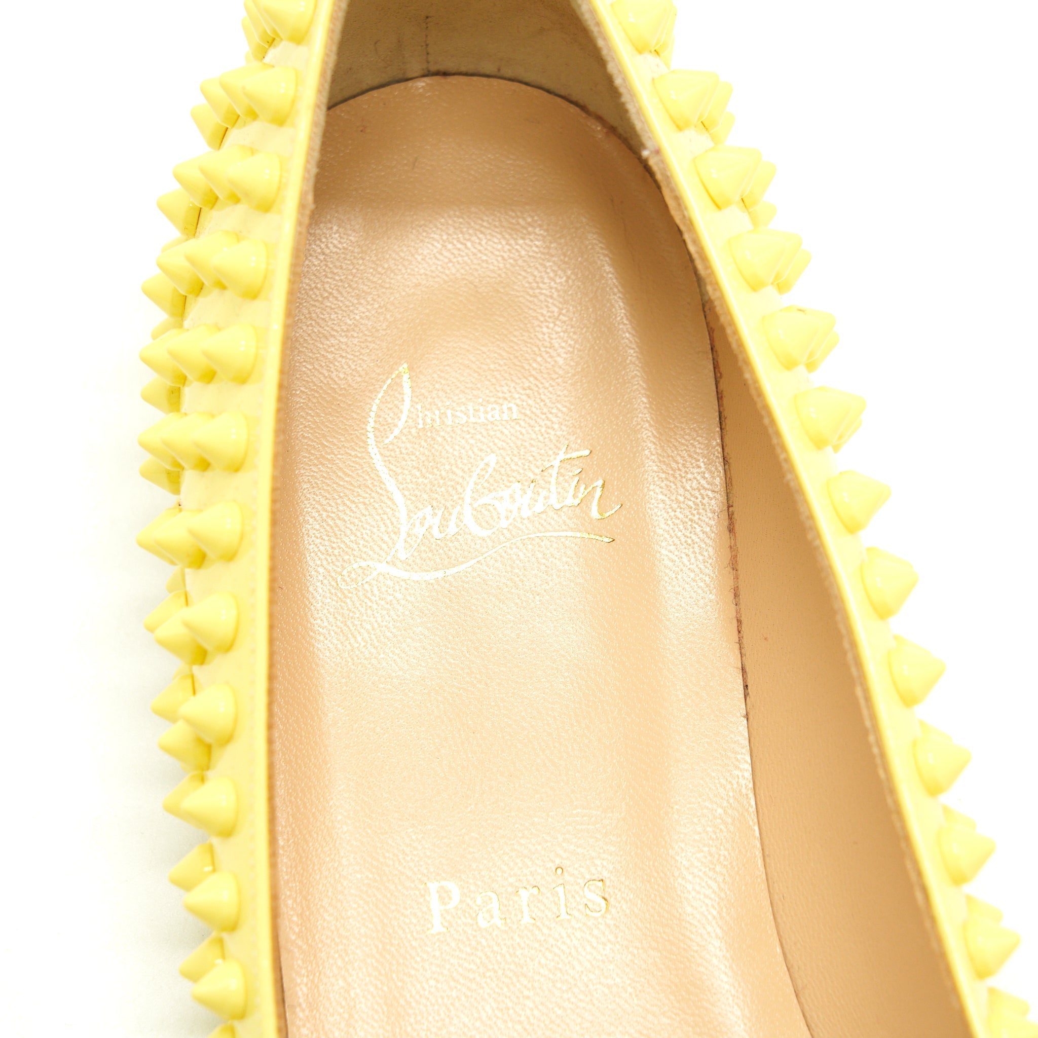 CHRISTIAN LOUBOUTIN PIGALLE SPIKED YELLOW FLATS