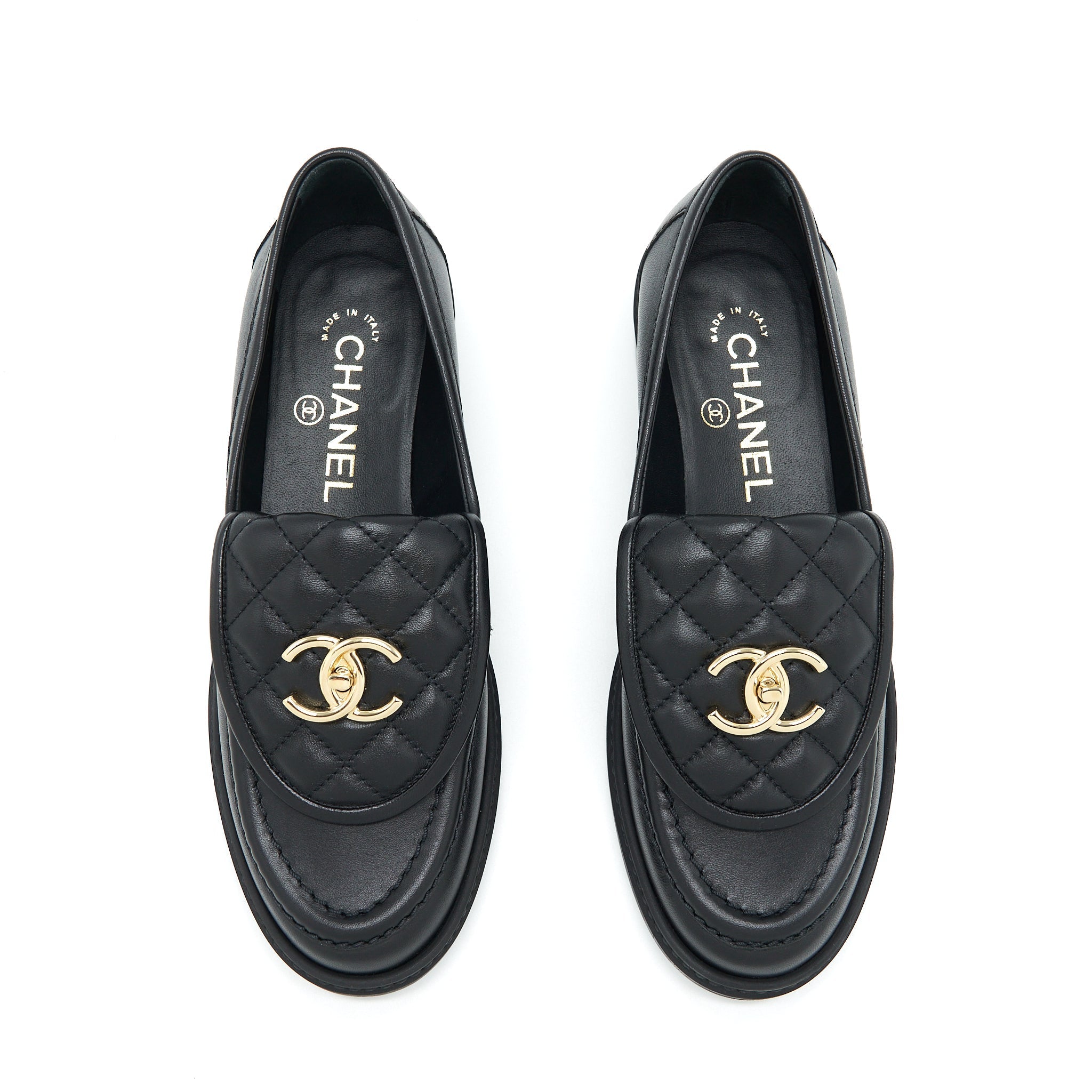 CHANEL 22S QUILTED CC LOGO LOAFER BLACK LGHW