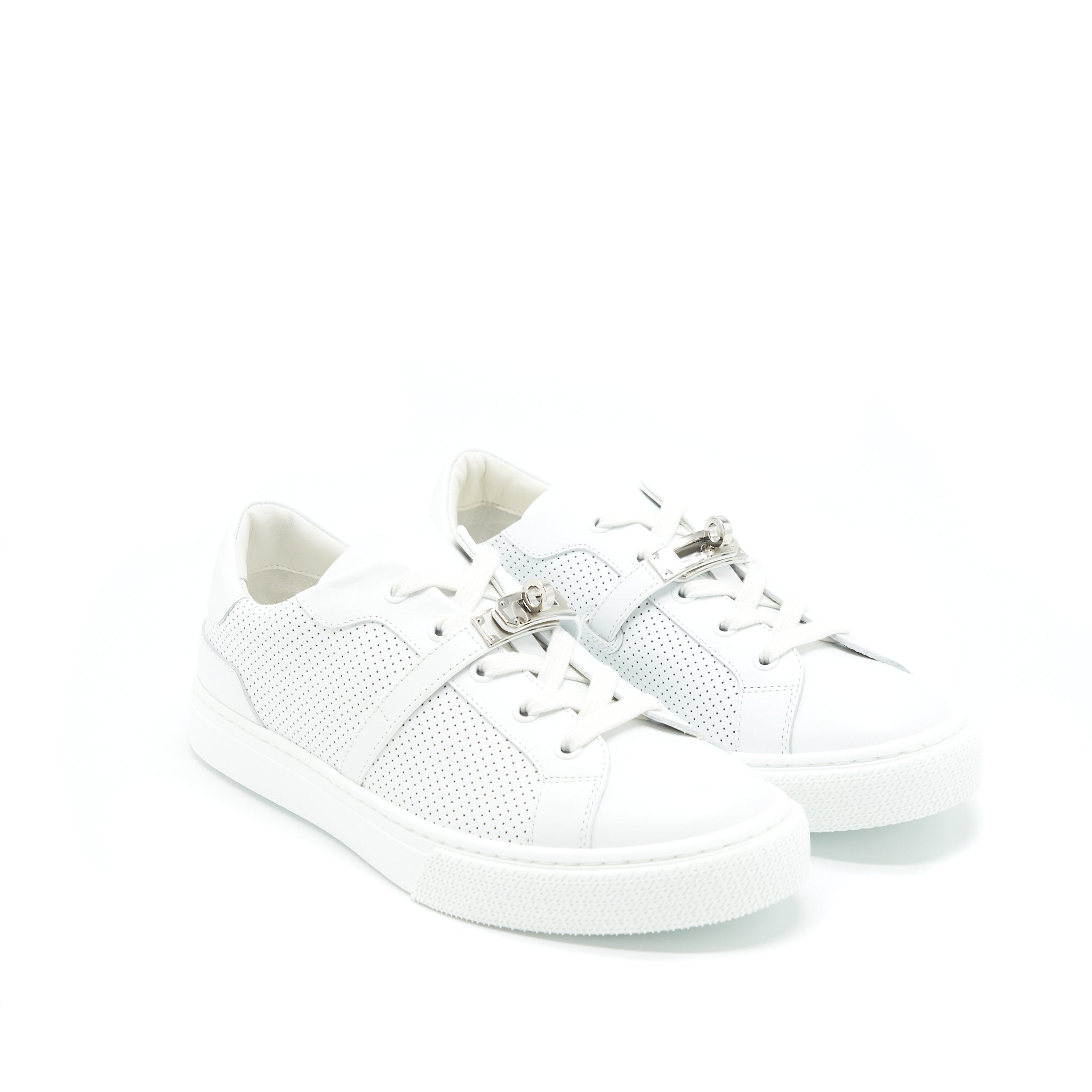 HERMES DAY SNEAKER PERFORATED CALFSKIN SLIVER KELLY BUCKLE