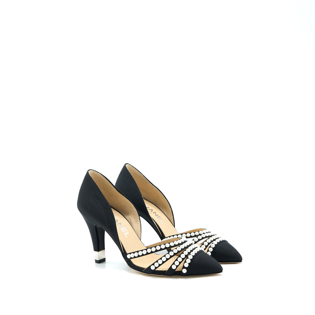 CHANEL HEELS WITH PEARL BLACK/WHITE